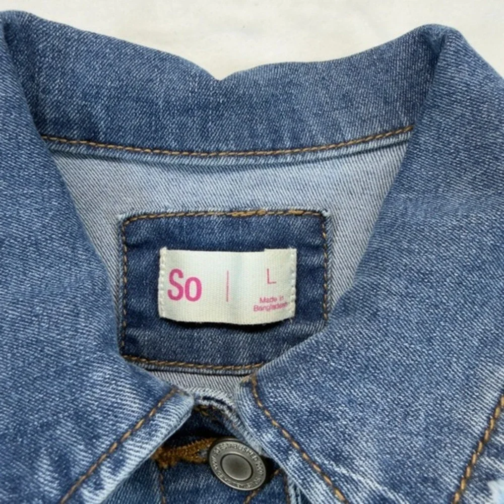 SO Denim Jacket Girls Large Blue Jean Trucker Button Front Cotton Kids‎